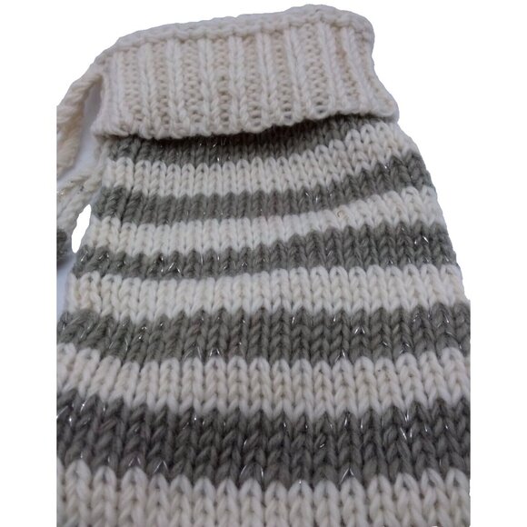 West Elm Striped Knit Wool Christmas Holiday Stocking Grey Handcrafted Nepal - Picture 3 of 9